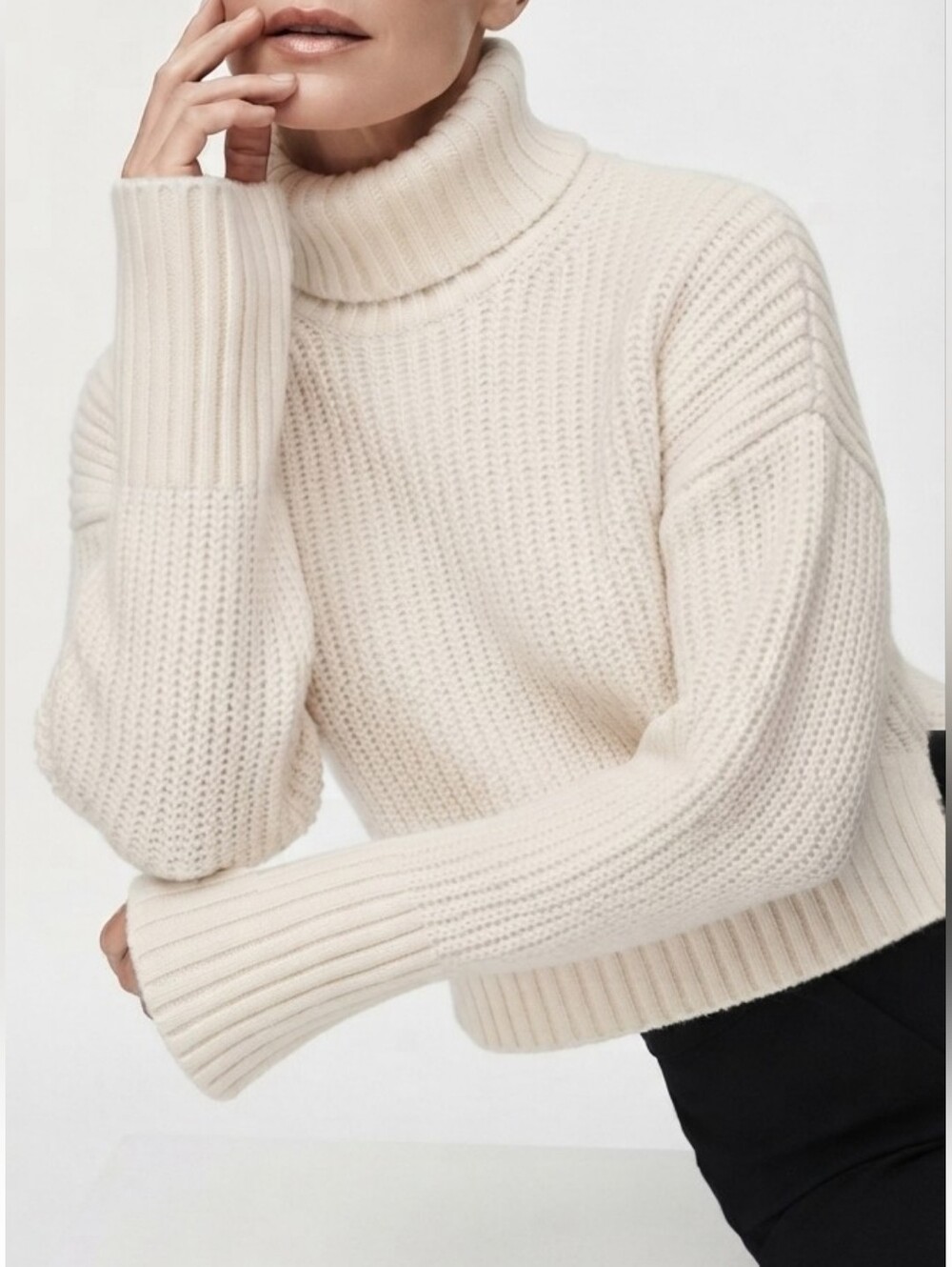 NWT Madewell Wide Rib Cropped Turtleneck Sweater Cream Ivory S